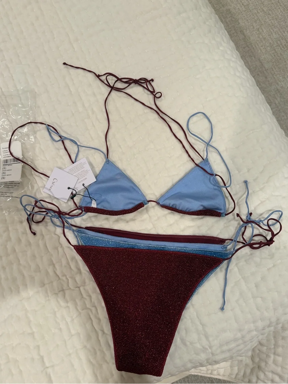 Oseree Lumiere Bicolor Double Kini - Crystal and Burgundy